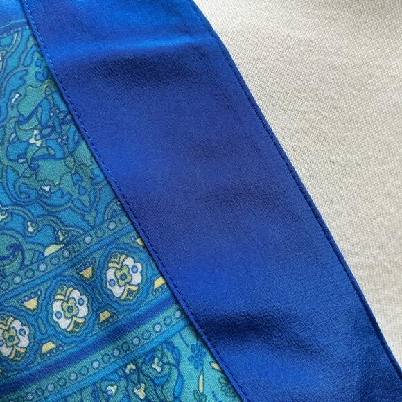 Coldwater Creek Silk Caftan Top Sz S/M Blue Floral Boho Colorblock Resortwear - Picture 9 of 12